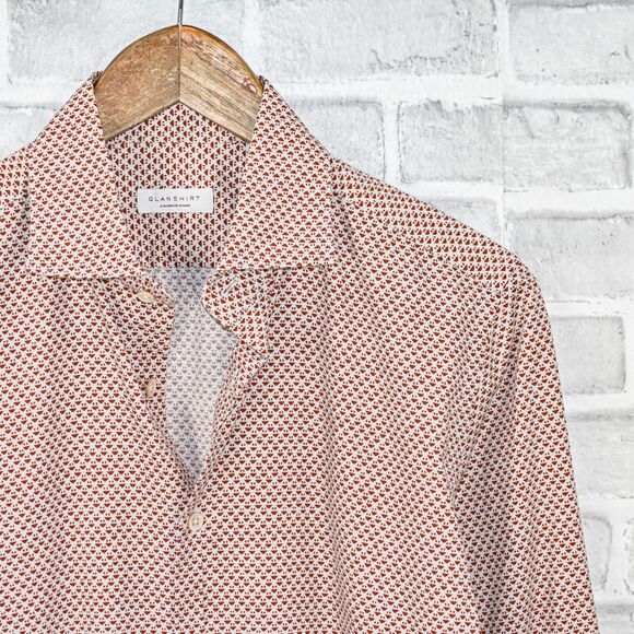 GLANSHIRT Slowear Men's Button up Shirt Red geo print size 15 1/2 fit M - Picture 1 of 7